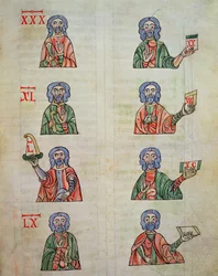 Fol.252r Ujjszámlálás 1-től 20000-ig, a De numeris. Codex Alcobacense, Rabanus Maurus (780-856)