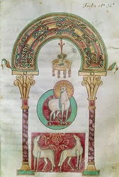 Ms CCII fol.35r Agnus Dei, Sevillai Izidor illusztrációja Isten Bárányáról az Etymologiae-ból