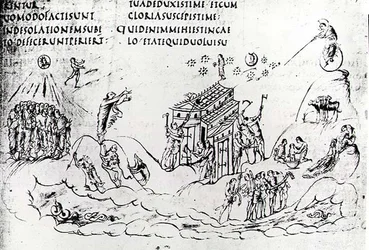 Különféle jelenetek, amelyek az egyik zsoltárt illusztrálják, az Utrechti zsoltárból, a reimsi eredeti másolata, amely jelenleg az Utrechti Egyetemi Könyvtárban található (toll és tinta)