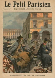 I. Károly portugál király meggyilkolása, a „Le Petit Parisien” illusztrált irodalmi mellékletének címlapillusztrációja, 1908. 02. 16.