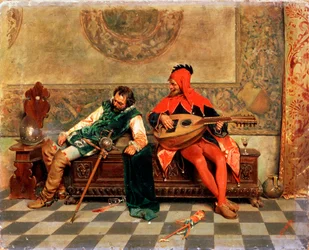 „Részeg harcos és udvari bolond”, 19. századi olasz festmény.