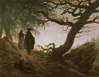 Egy férfi és egy nő a holdat szemléli, Caspar David Friedrichtől (1774-1840)