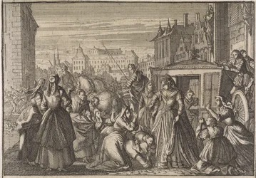 Anna királynő előtt letérdelő nők Párizsban, adócsökkentésért könyörögve, 1645