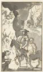 Don Quichotte és Sancho Panza egy kovácsműhely mellett hajtanak el Tervek a Histoire de l
