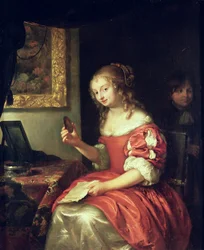 Fiatal nő levéllel és medalionnal, 1667