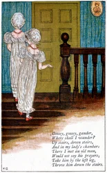 Illusztráció: "Goosey, goosey gander, hol vándoroljak", Kate Greenaway 1846-1901