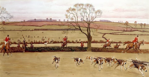 Vadászjelenet, a legénység Alicestone akvarellje, Cecil Aldin (1870-1935) 19. századi magángyűjtemény