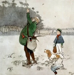 Cecil Aldin (1870-1935) The Fighter Shooting Ducks akvarellje, 19. századi magángyűjtemény