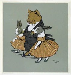 Egy pikhon két rabbival - a „Merry Party”-ban, ill. írta: Cecil Aldin, szerk. Hodder & Stoughton, London
