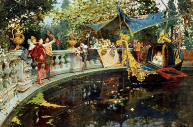 Az indulás cesare. Szórakozás az angol udvarban: hajókirándulás a medencében. Agostino Detti (1847-1914 olasz) festménye Magántulajdon.