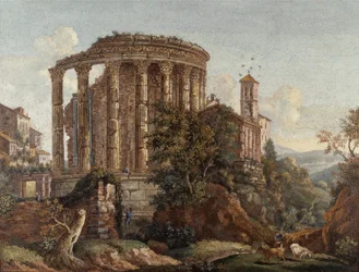 Egy pár római mikro-mozaik kép egyike "Vesta temploma", 1774-75 körül (mozaik)