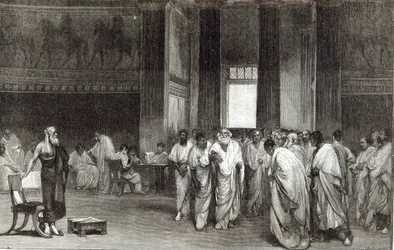 Appius Claudius ráveszi a Szenátust, hogy utasítsa vissza Pyrrhus békeajánlatát az 1891-es „Leisure Hour”-ból