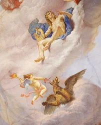 Részlet Olaszország allegóriájából, Cesare Mariani (1826-1901) freskója, mennyezet, Többségterem, Palazzo delle Finanze (Pénzügyek Palota), Róma. Olaszország