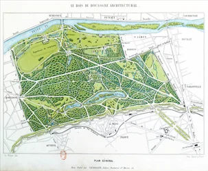 A párizsi Bois de Boulogne térképe, Caudrilier kiadásában, 1860