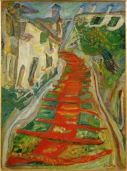 Red stairs in Cagnes (festmény vászonra)