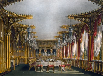 Gótikus ebédlő, Thomas Sutherland (1785-1838) metszete, Charles Wild (1781-1835) terve alapján, A királyi rezidenciák története című kötetből.