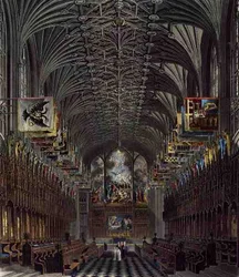 A kórus, Szent György-kápolna, windsori kastély, a „Királyi rezidenciák”-ból, Thomas Sutherland (sz. 1785) metszete, pub. William Henry Pyne (1769-1843)