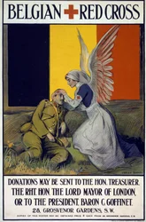 Adománygyűjtési plakát a Belga Vöröskereszt számára, kocsma. 1914-18 (színes litó)