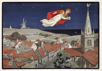 J. M. Barrie (1860-1937) Peter és Wendy repül Peter Panból, 1904 (színes litó)