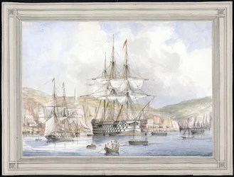 Vue de Malte (Máltán látható) - Charles Andrew Dyce (1816-1853) festménye, akvarell papírra (25,1x34,9 cm), 1849 körül - Yale Egyetem (USA)