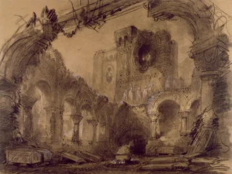 Romok, díszletterv Giuseppe Verdi (1813-1901) „Macbeth” című előadásához a Theatre Lyrique-ben, Chatelet, Párizs, 1865 (szén és fehér kréta papíron)