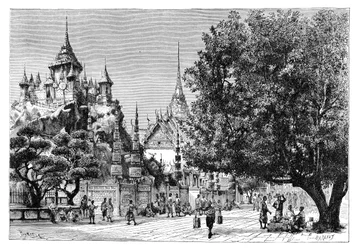 Egy utca Bangkokban, Thaiföldön, 1895-ben.