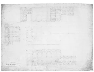 Tervezés a Lordok Háza keleti, nyugati és északi kiemelkedéseihez, 1842 körül (ceruza papíron)
