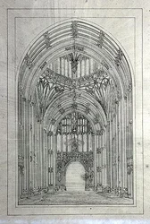 Bejárat a Lordok Házába, a Westminster Új Palota rajzait tartalmazó mappából (toll és tinta papíron)