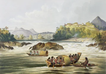 A brazíliai Szent Gábriel-erőd a Rio Negro partján, a „Views in the Interior of Guiana“ című műből, metszette George Barnard (működött 1832-90), kiadta Ackermann, 1840