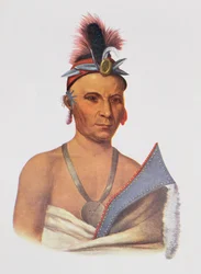Keesheswa, avagy „a Nap”, egy fox törzsfőnök, kb. 1837, illusztráció Thomas L. McKenney és James Hall „The Indian Tribes of North America, 2. kötet” című művéből, kiadta John Grant