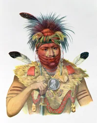 Ne-Sou-A-Quoit, egy fox törzsfőnök, illusztráció Thomas L. McKenney és James Hall „The Indian Tribes of North America” című művéből, John Grant kiadásában