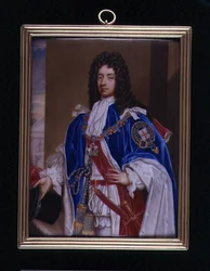 John Manners, Rutland 2. hercegének (1676-1721) portréja Harisnyaköpenyben, 1715 körül (zománc a fémen)