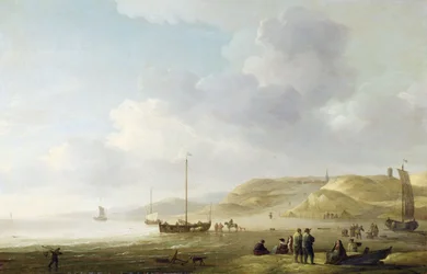 A tengerpart Scheveningen közelében halászrózsaszínekkel a parton (olaj, vászon)