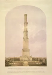 Tervezés a Crystal Palace 1000 láb magas toronnyá, kocsmává alakításához. Ackermann und Co., 1852