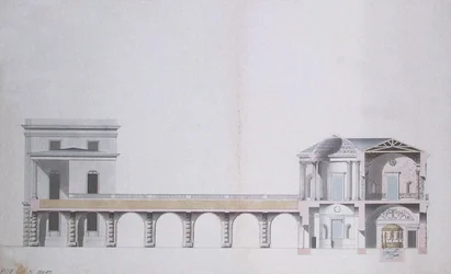 A cárszkoje-szelói achátpavilon és függőkert keresztmetszete, 1780 körül (toll és tinta, wc-vel, papír)