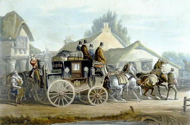 Rendben, a „Fores Coaching Recollections”-ból, J. Harris metszete (színes litó)