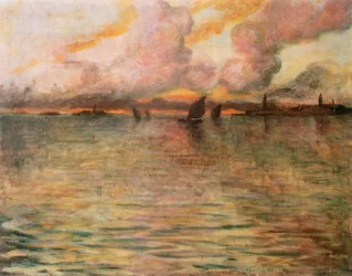 Tengeri panoráma távoli kilátással Velencére, 1896