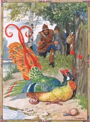 Amikor megpróbált repülni, túl nehéznek találta a szárnyait, jelenet Moses Gaster (1856-1939) A virágok lovagja című filmből: Gyermektörténetek a Román legendákból, 1921