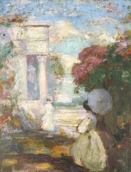 Lírai táj két figurával tizenkilencedik századi ruhában, 1890-1900