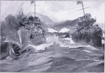 Pusztítók harca, illusztráció: Cassells Az orosz-japán háború története, 1. kötet, 1900 körül