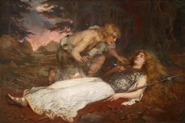 Siegfried (Sigurd) és Bruennhilde (Brunehild) par Butler, Charles Ernest (1864-1933). Olaj, vászon, mérete: 130x200