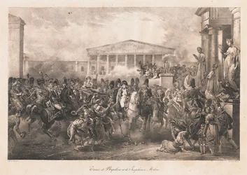 Napóleon és Josephine belépése Milánóba, 19. század eleje (litho)