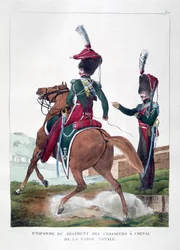 A francia királyi gárda lovas hajtó ezredének egyenruhája, 1823.