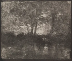 Tehenek itatóhelyen, eredeti lenyomat 1862, nyomtatva 1921-ben.