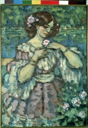 Lány rózsával. Charles Guerin festménye (1875-1939)