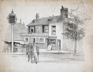 Old Windmill Public House, 214-214 Chiswick High Road, Turnham Green (toll és tinta papíron)