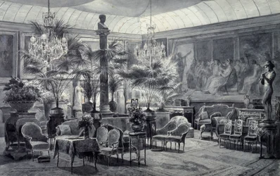 Mathilde hercegnő téli kertje, Charles Giraud (1819-1892) szürke tintával és gouache rajzával