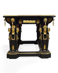 Napóleon III asztal, tervezte Jean Brandely, intarzia: E. Varlot, Párizs, 1850-75 körül (ormolu, aranyozott réz, ébenfa és platán)