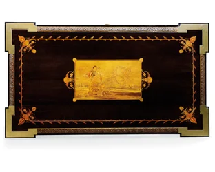 Napóleon III asztal, tervezte Jean Brandely, intarzia: E. Varlot, Párizs, 1850-75 körül (ormolu, aranyozott réz, ébenfa és platán)