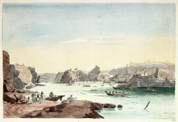 Muscat patak (Omán). Charles Hamilton Smith alezredes (1776-1859) festménye.